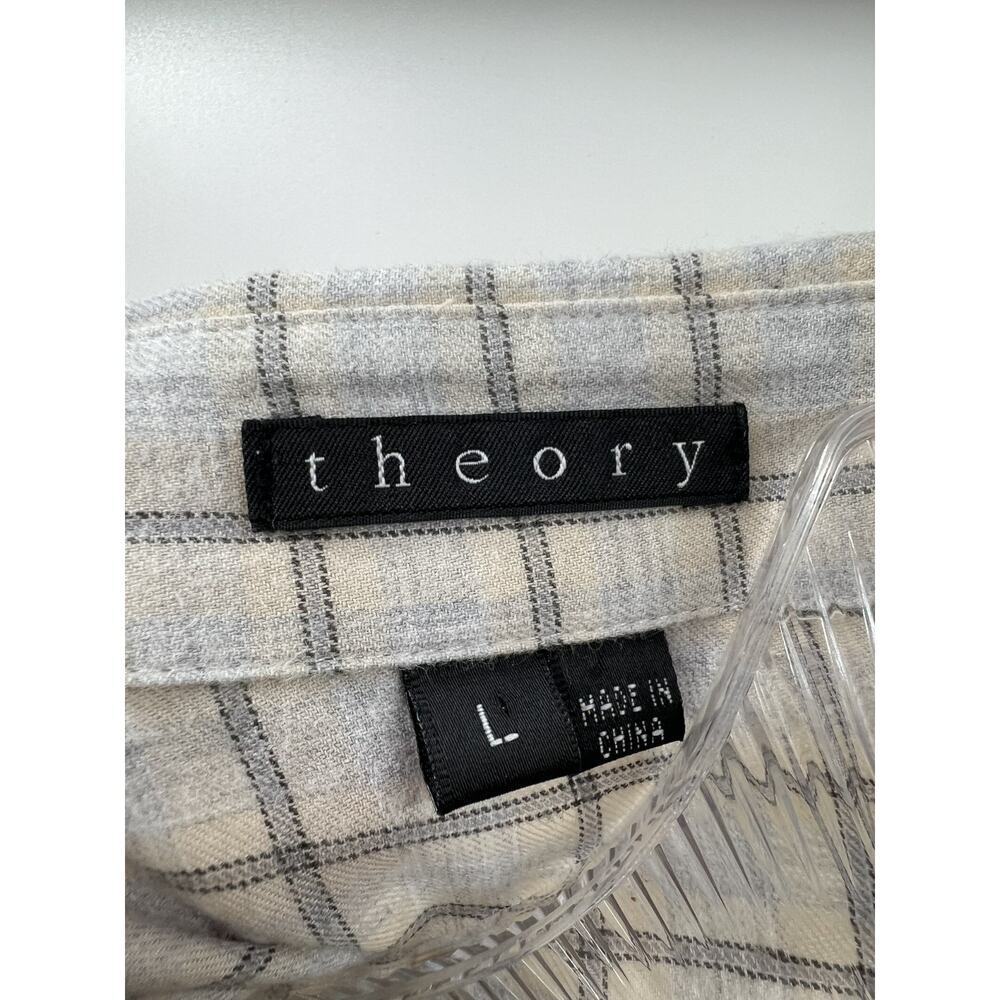 Theory Women's Roll Tab Sleeves Cotton Button Down Size Large Frayed Hem Edge - Picture 6 of 9